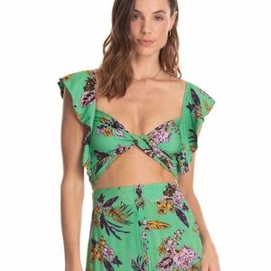 Maaji Earthly Heaven Peplum Green Ruffle REVERSIBLE Green Crop Top